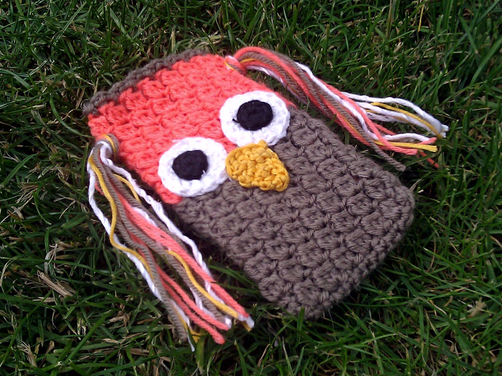 Sovička oranžová-háčkovaný obal na mobil