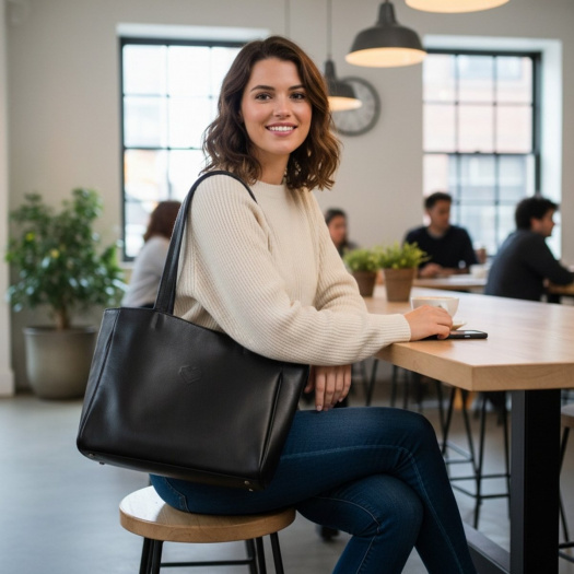 Velká kožená taška BIG SHOPPER - černá 