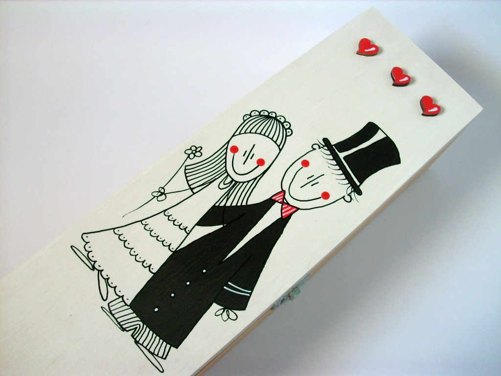 Ručně malovaná svatební krabička na víno.. no.422