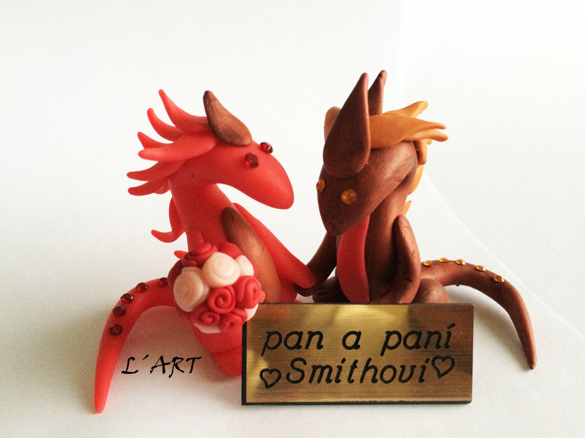Svatební draci s vyrývanou cedulkou 