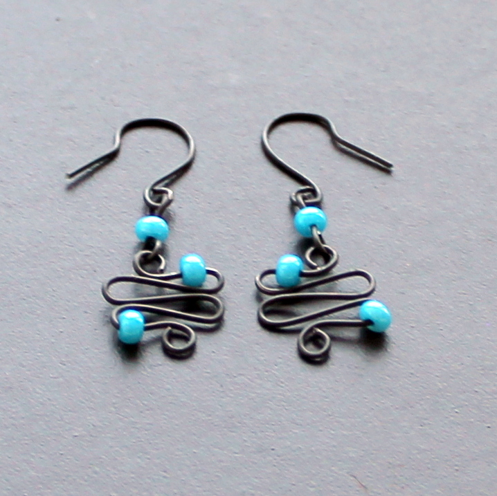 Náušnice vlnění s modrou