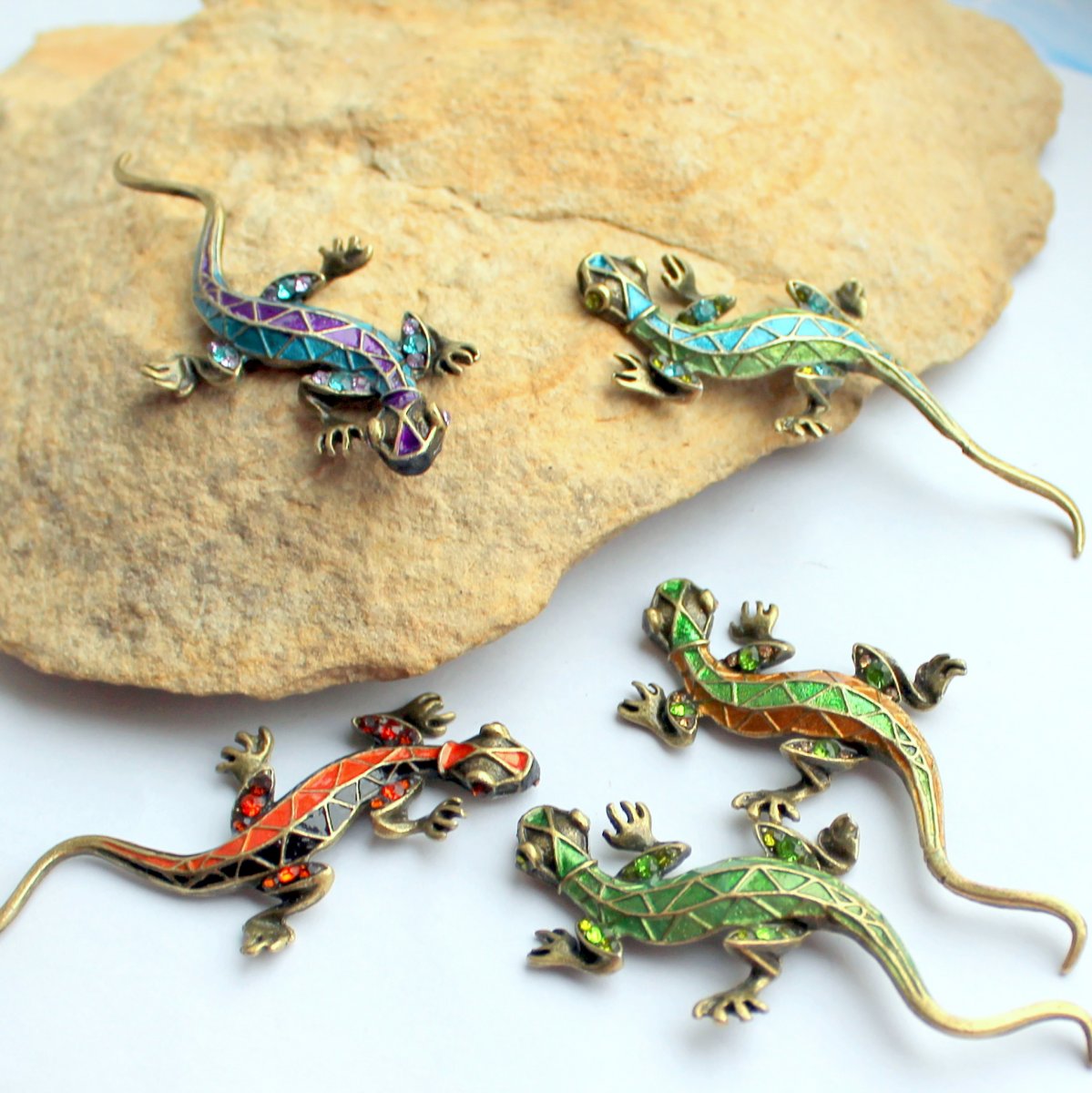 Ještěrka - brož černooranžová