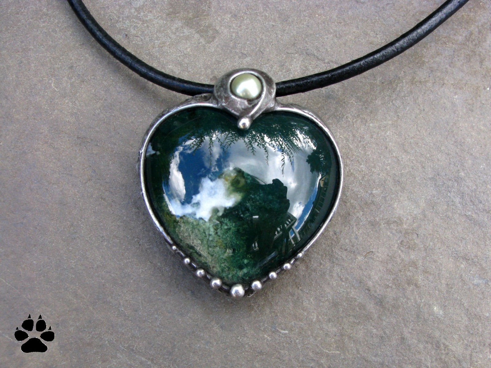 SRDCE - achát mechový a perla