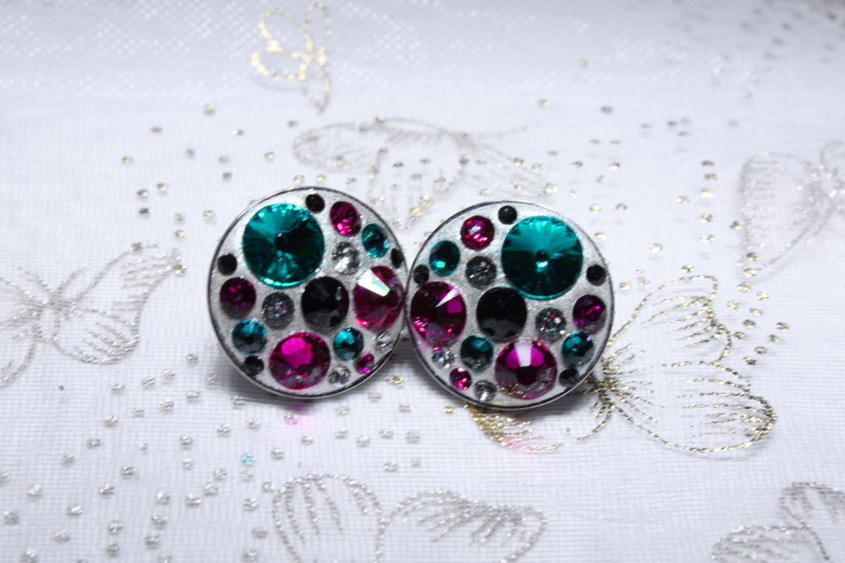 Střední tyrkysovo-růžové náušnice