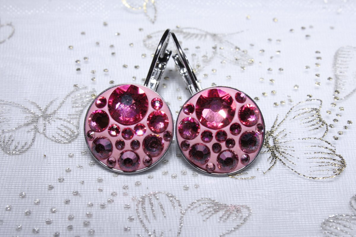Střední růžovo-růžové visací náušnice