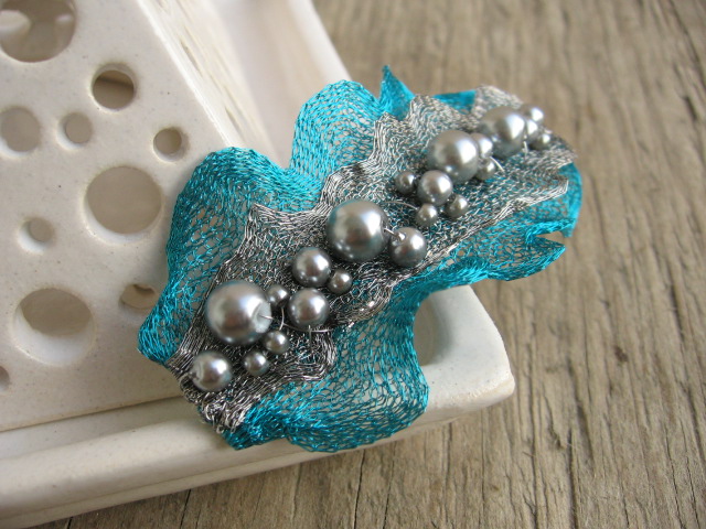Spona do vlasů - tyrkysovostříbrná