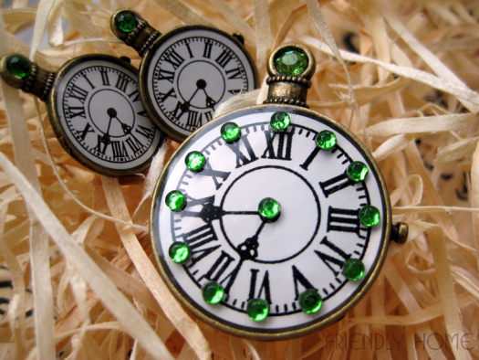 Green clock & earring 3D - sada