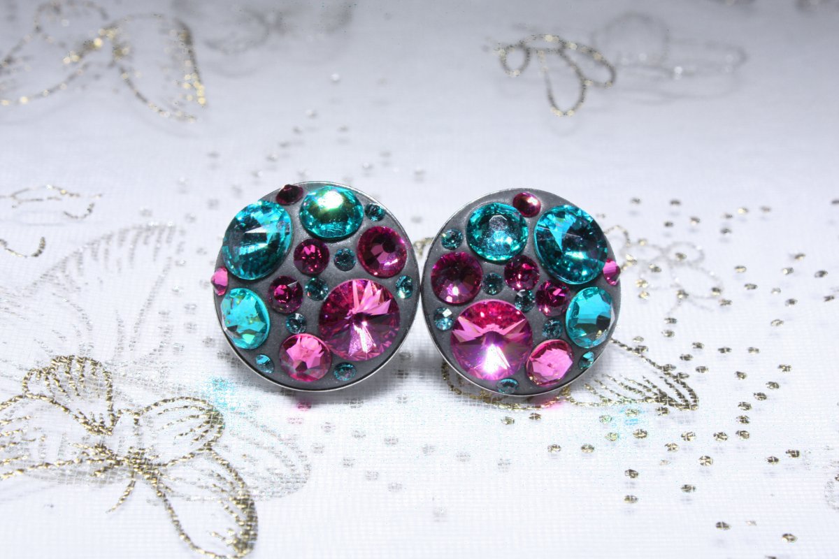 Šedé tyrkysovo-růžové náušnice