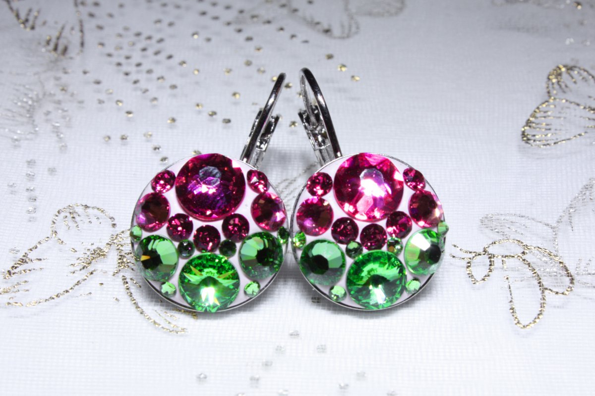 Zeleno-růžové visací náušnice