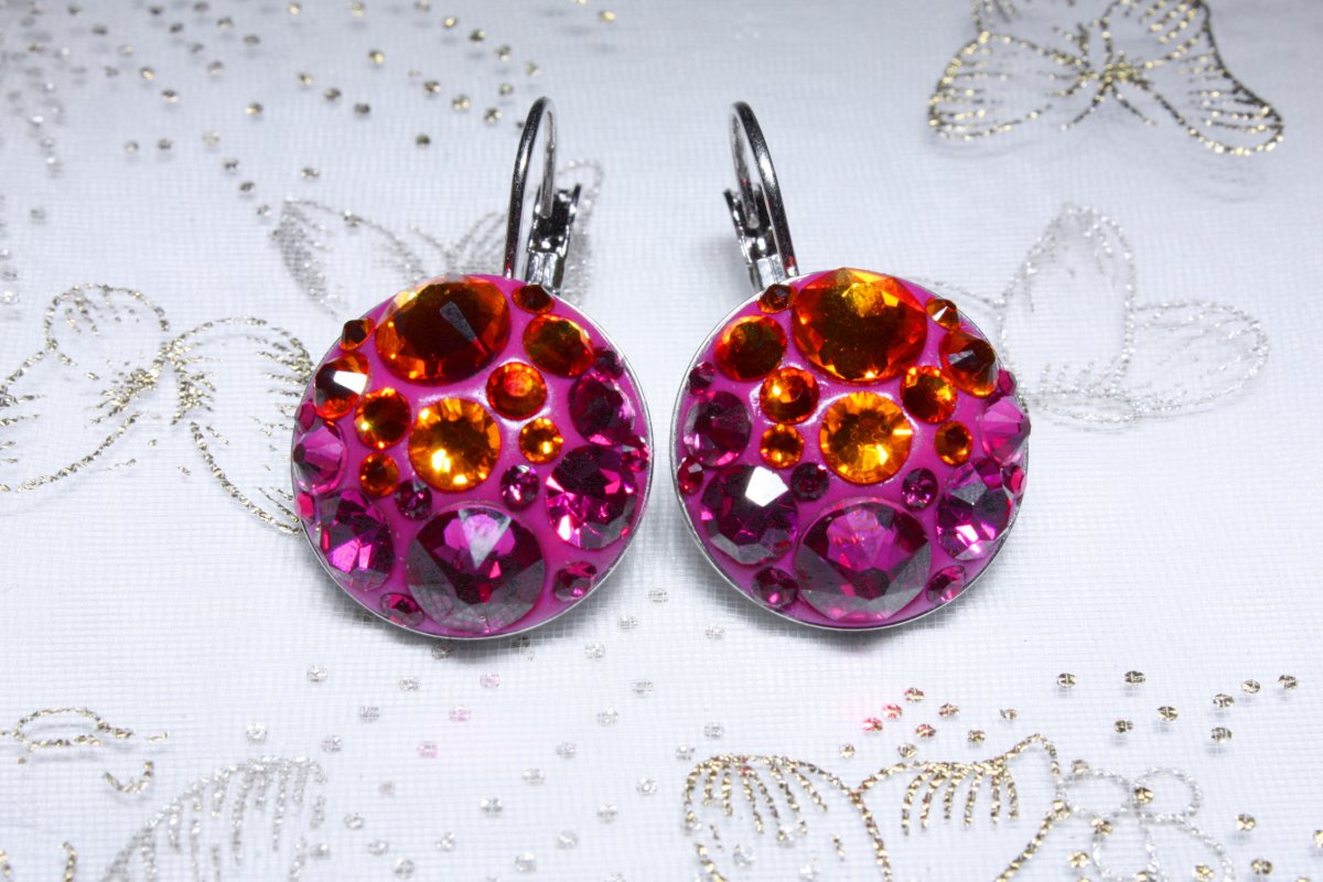 Oranžovo-růžové visací náušnice