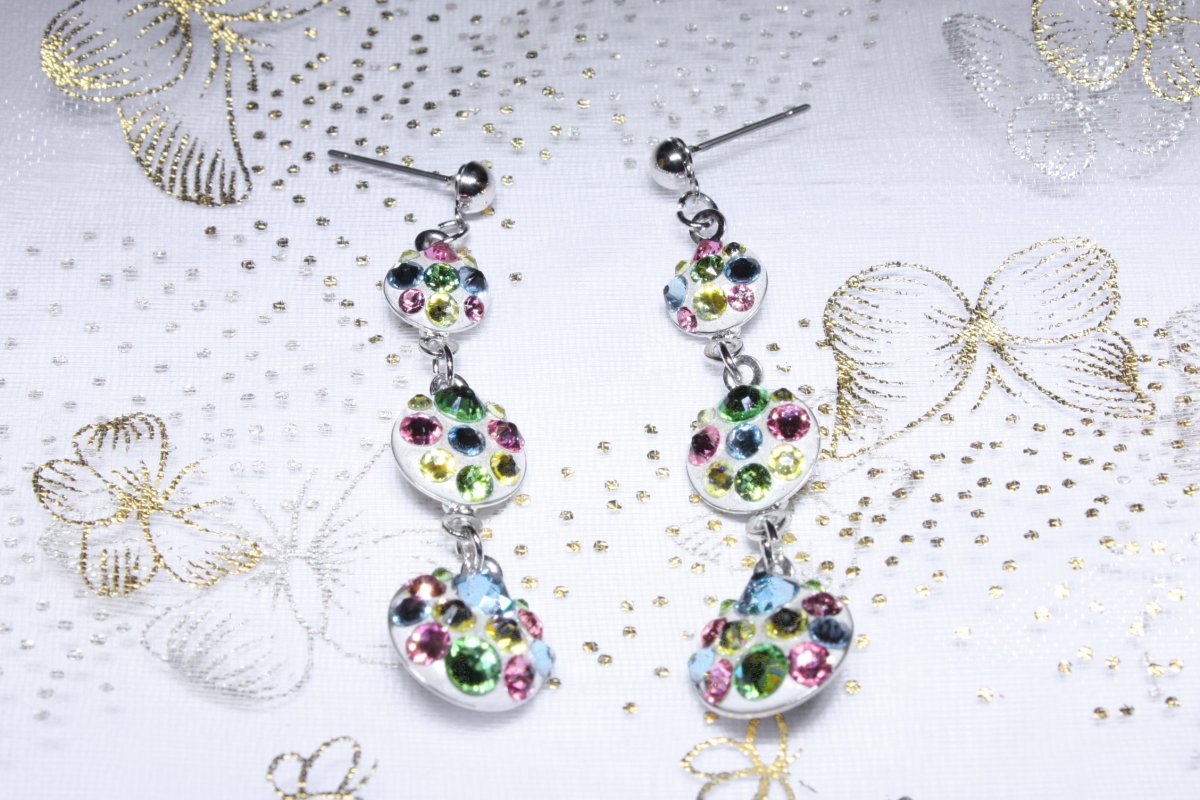 Trojité barevné visací náušnice