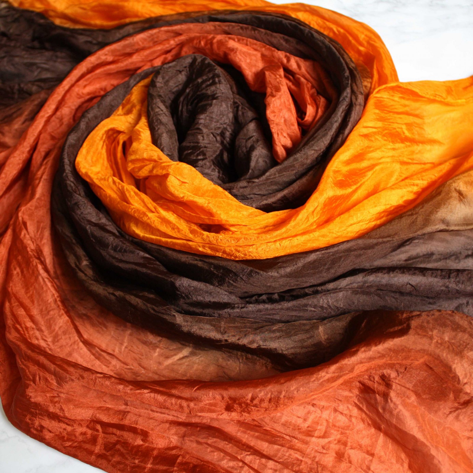 hedvábný pléd hnědo-oranžovo-červený 180x90