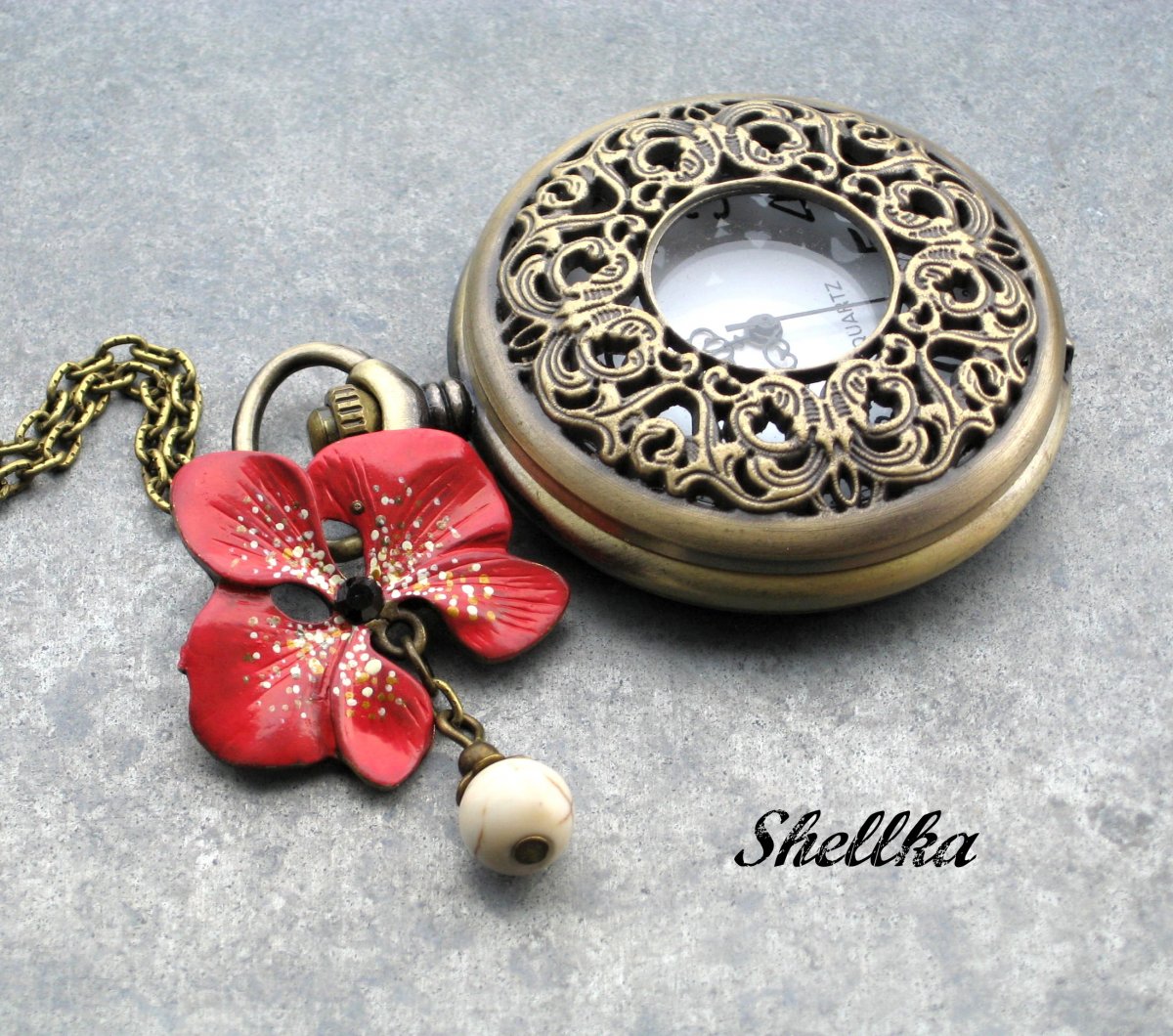 Náhrdelník hodinky s orchideí