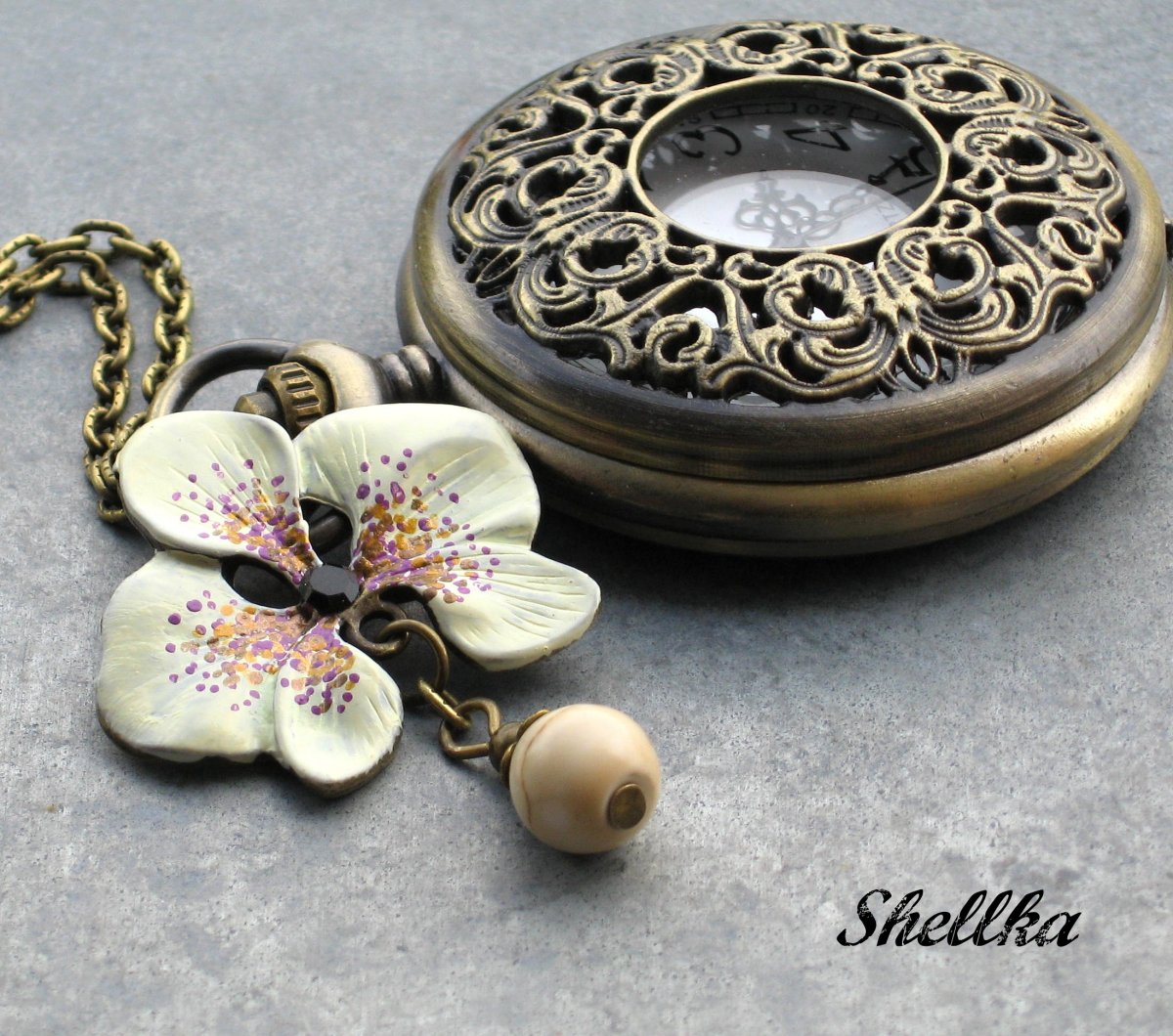 Náhrdelník hodinky s orchideí II.