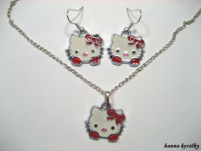 Souprava - náhrdelník + naušnice - Hello Kitty