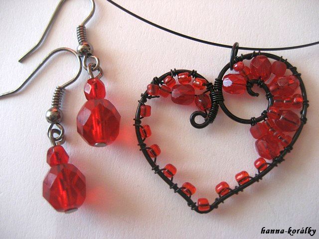 Srdce - srdíčko - náhrdelník + náušnice