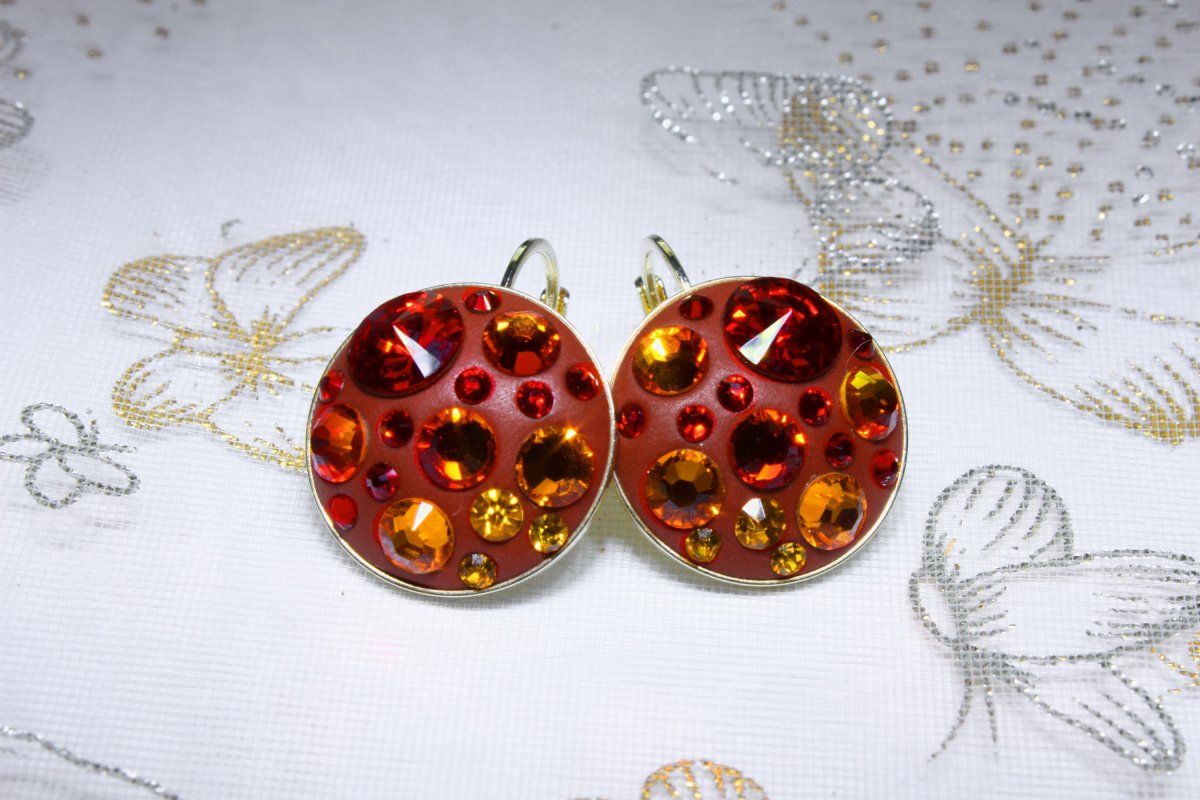 Zlaté cihlově červené náušnice