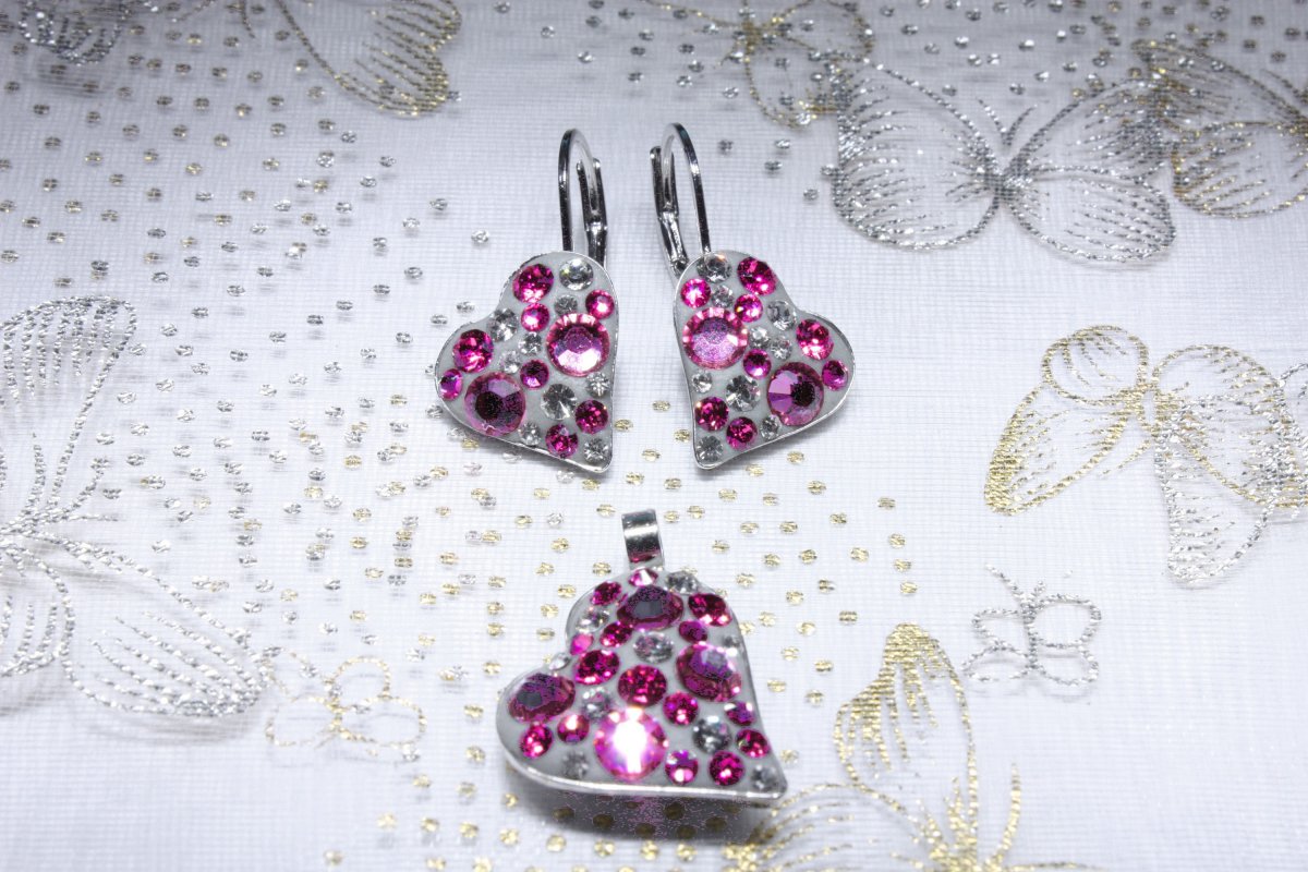 Šedo-růžová srdíčková sada