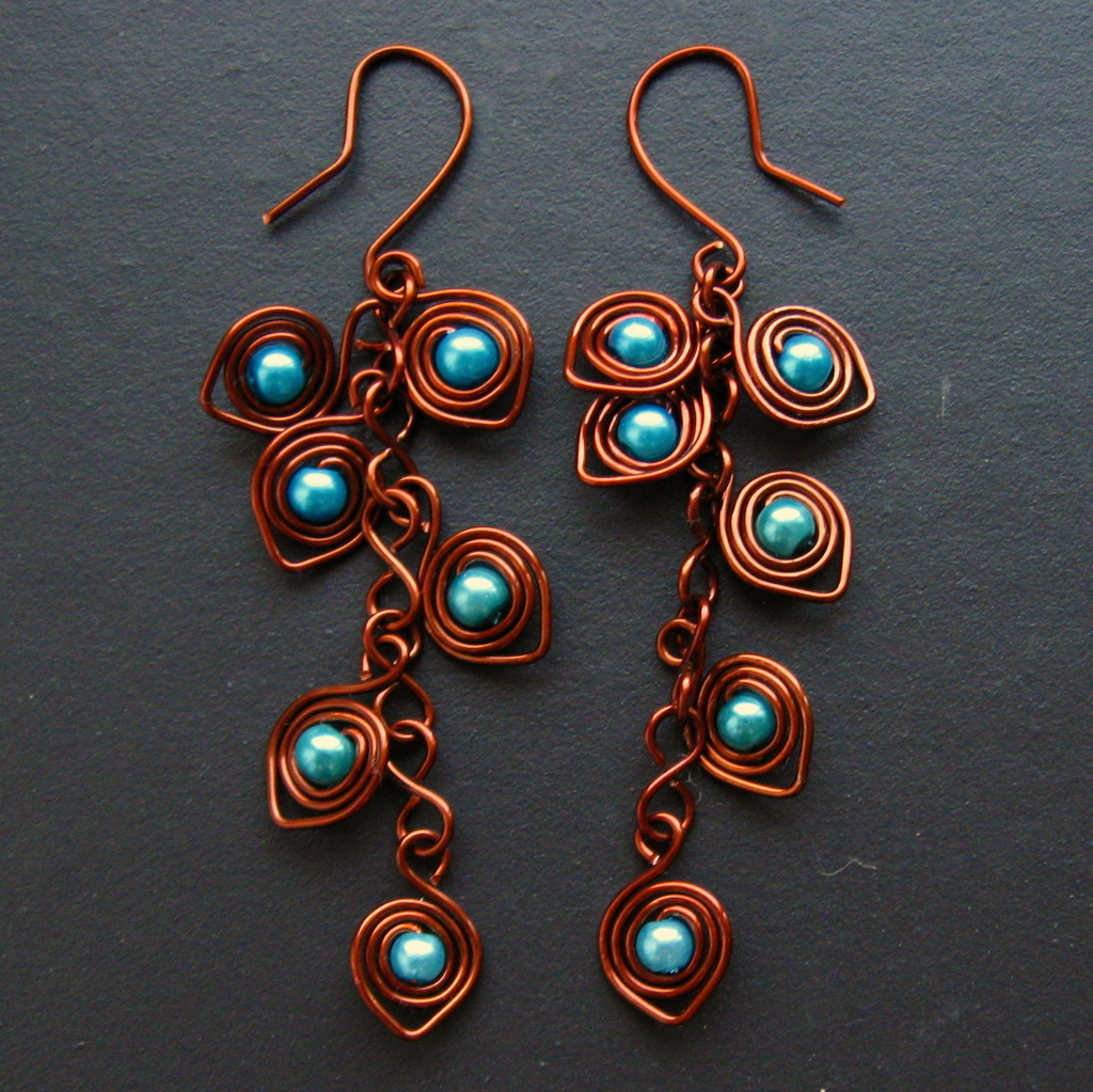 Náušnice paví chvost blankytný v mědi