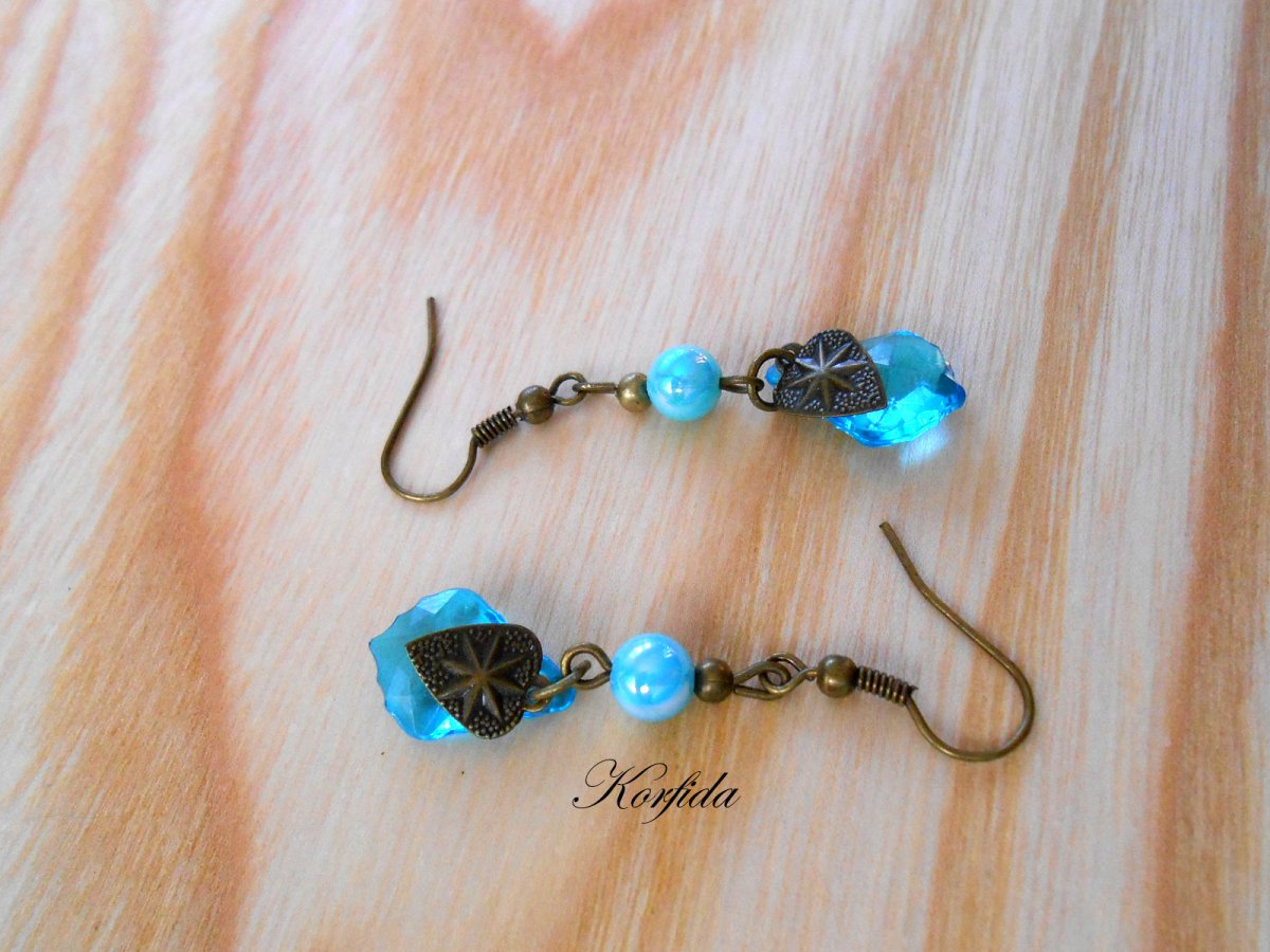 Náušnice tyrkysové kapky + srdíčko 598/16