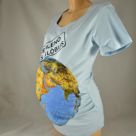 Těhotenské triko "Vyžehleno přes glóbus" sv. modré L/XL