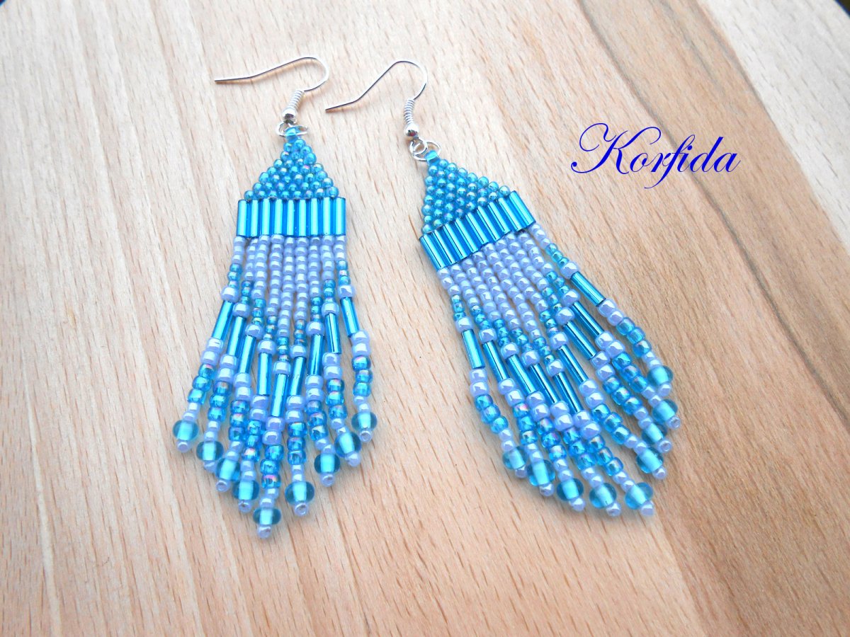 Náušnice šité tyrkysová + sv. modrá (467/16)