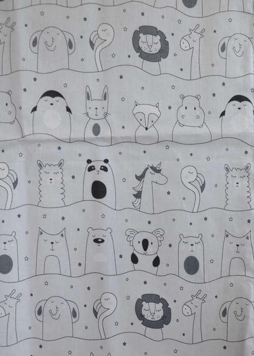 Bavlněná látka - metráž - zvířátka šedá na vlnce - š. 160 cm