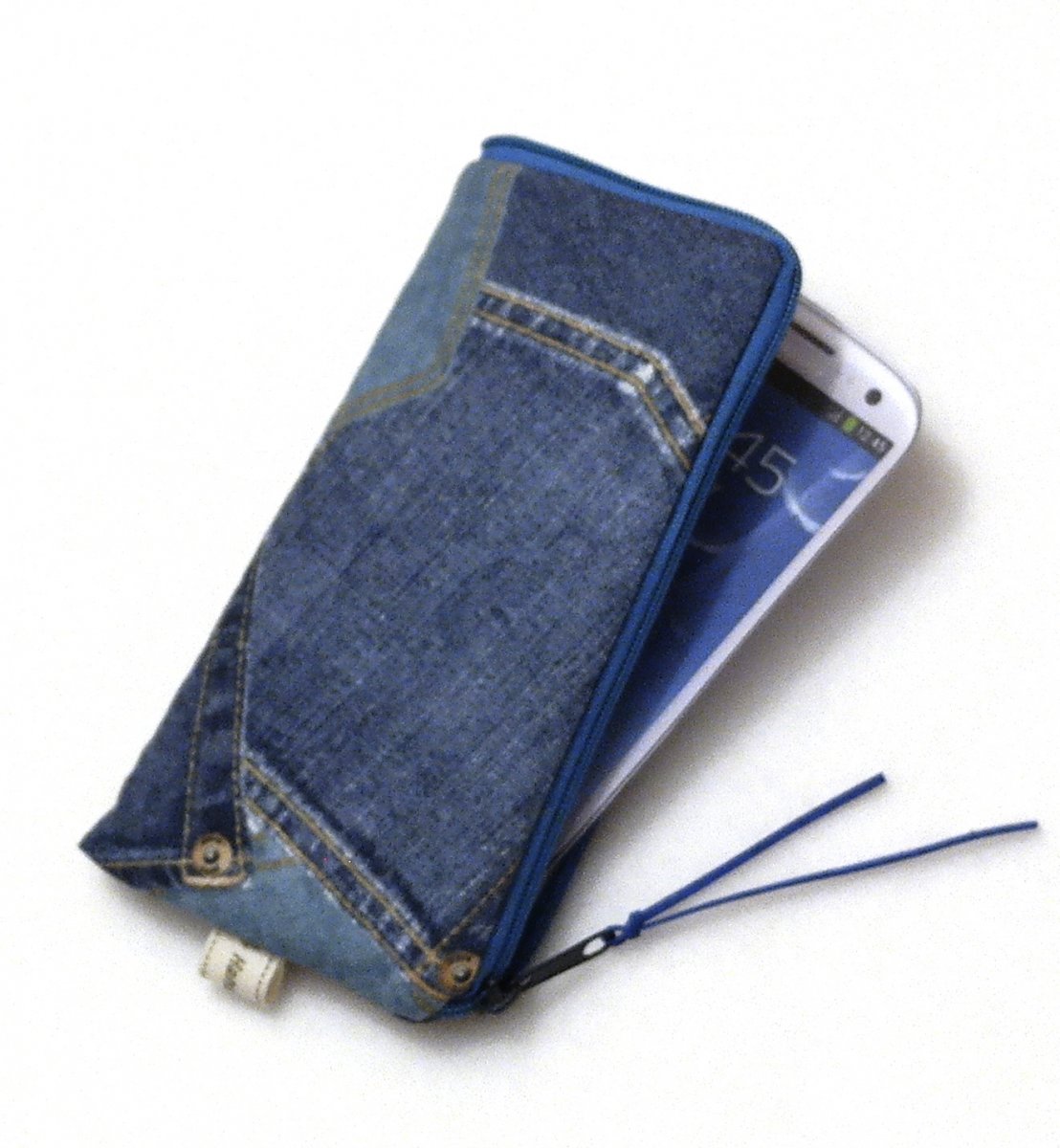 DŽÍNOVÉ KAPSY  -  obal na mobil o velikosti 145x75 mm