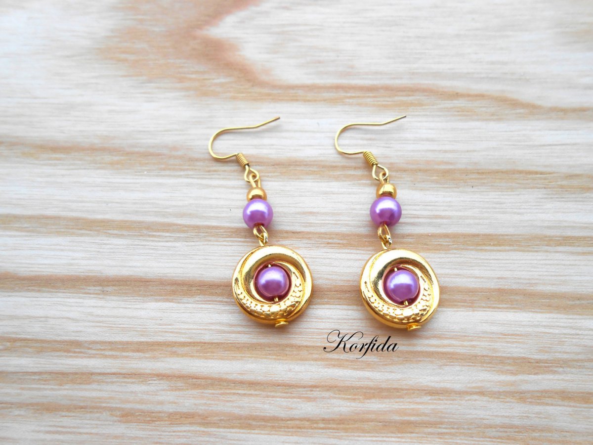 Náušnice kolečka zlatá + světle fialová (16/17)