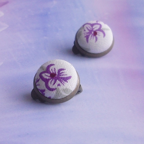 Náušnice buttonkové klipsy Fialky