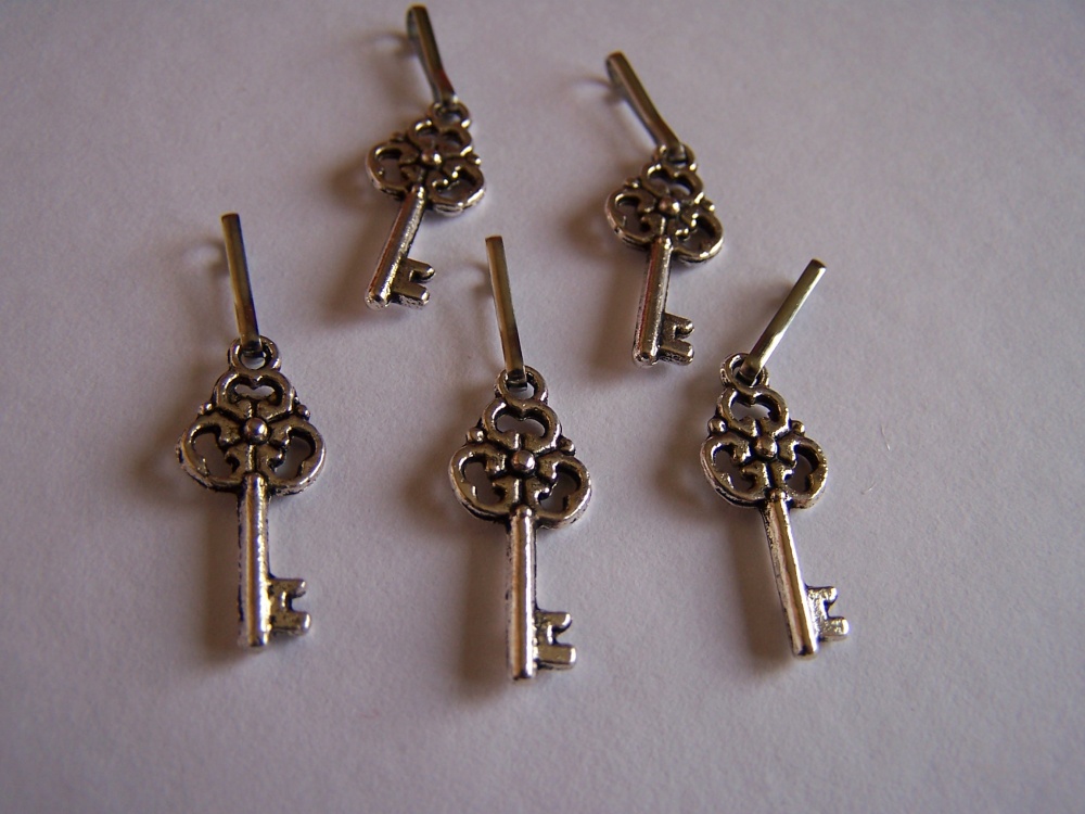 Přívěsek- klíček s karabinkou  /platina/ - 5 ks