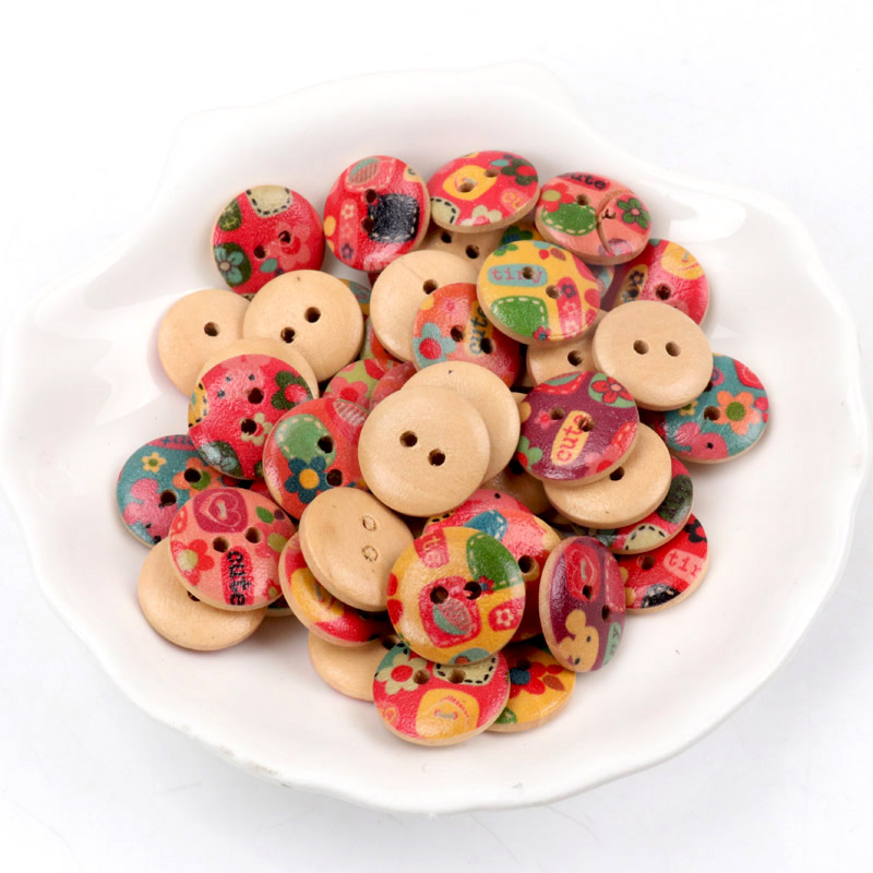 Dřevěný knoflík 15 mm (10ks) - mix