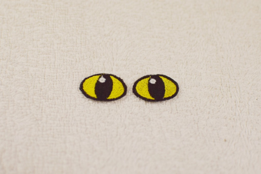 Vyšívané oči kočičí žluté 3x2cm 1 pár