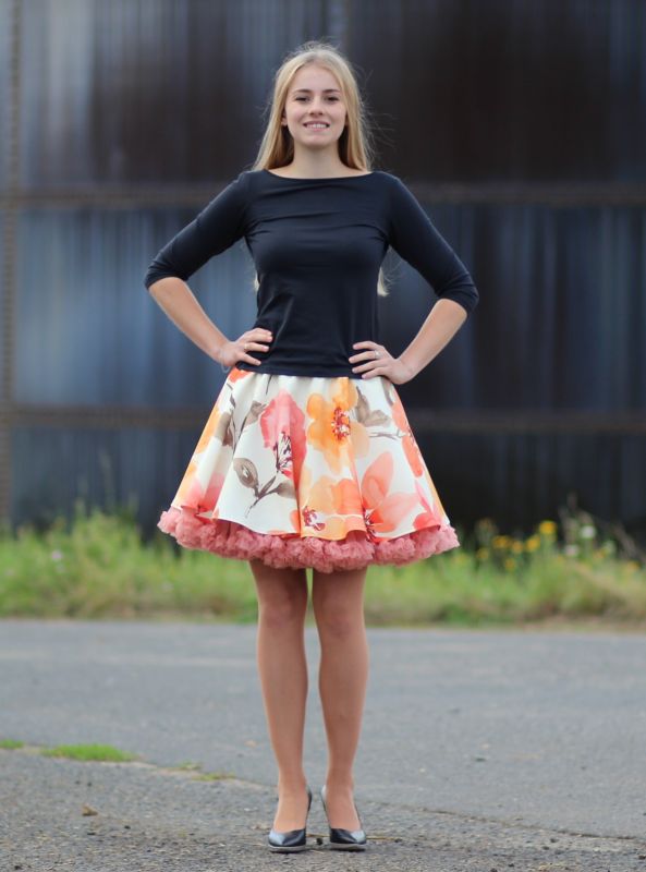 FuFu sukně květovaná2 s lososovou spodničkou