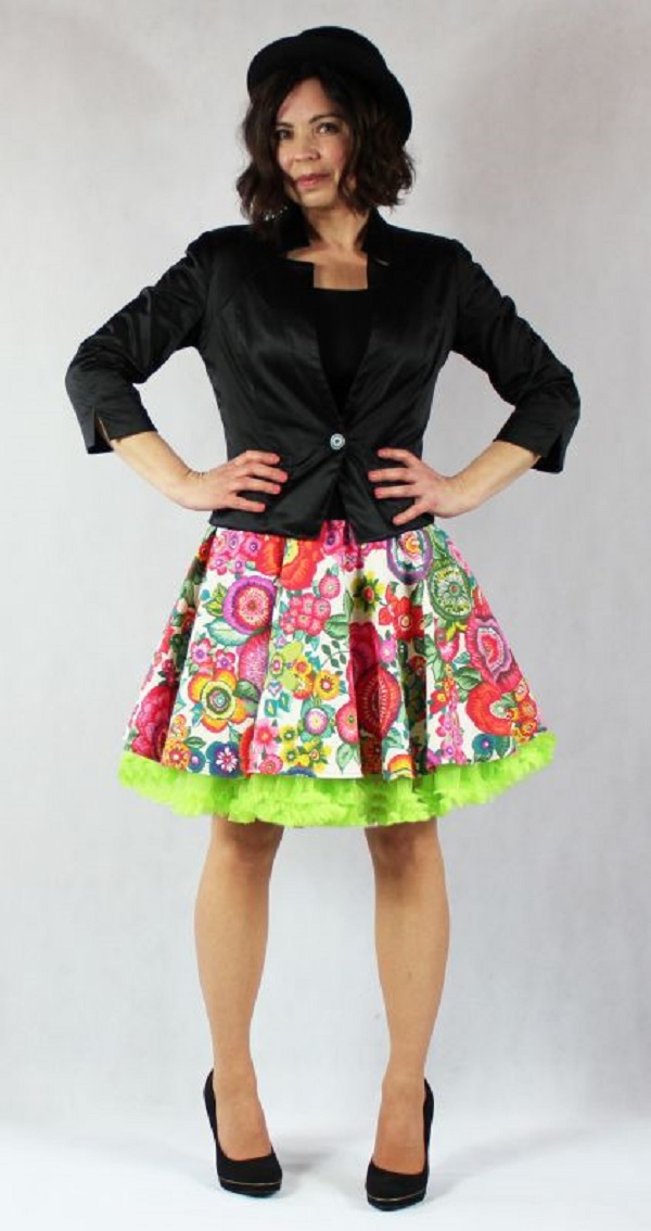 FuFu sukně květovaná1 se zelenou spodničkou