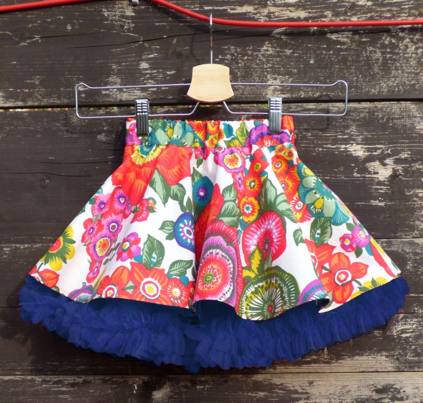 Mini verze FuFu sukně květovaná1 s modrou spodničkou