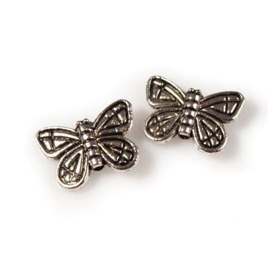 Kovový korálek motýlek 10x15mm - platina 5ks