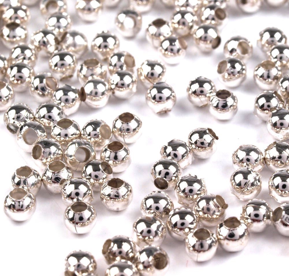 Kovové korálky - kuličky 3 mm - 50 ks - stříbrné