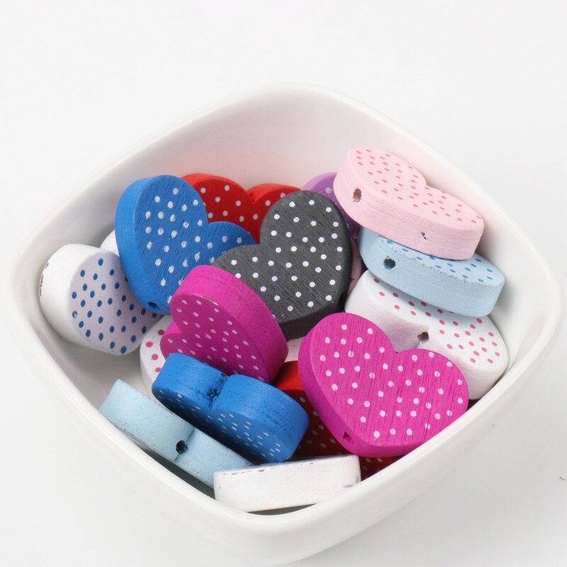 Dřevěné korálky srdce (10ks) - mix