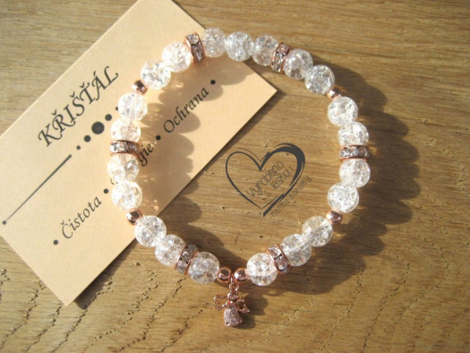 Náramek Křišťál andělíček rose gold
