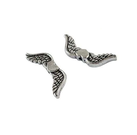 Andělská křídla se srdíčkem - starostříbrná - 2 ks