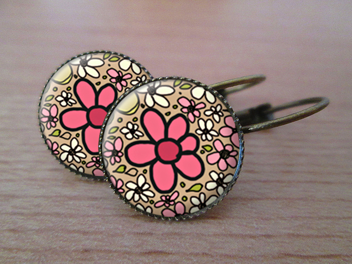 VINTAGE VISACÍ NÁUŠNICE - Poseté květinkami