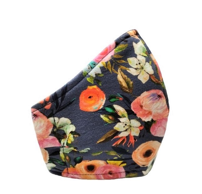 Rouška - květy na modré 