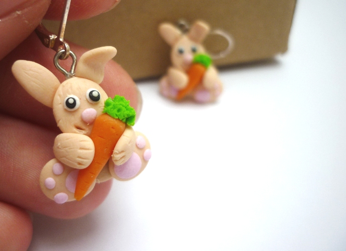 Králíci s mrkví - fimo náušnice