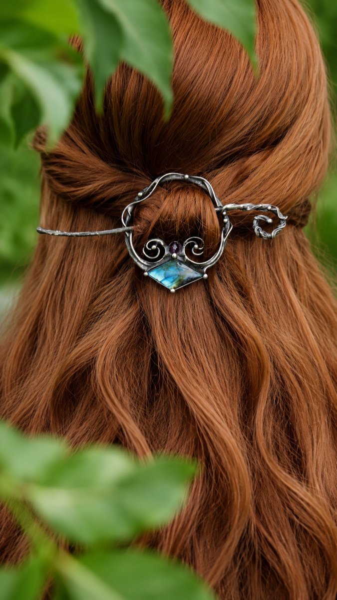 Spona do vlasů s labradoritem - Víla soumraku
