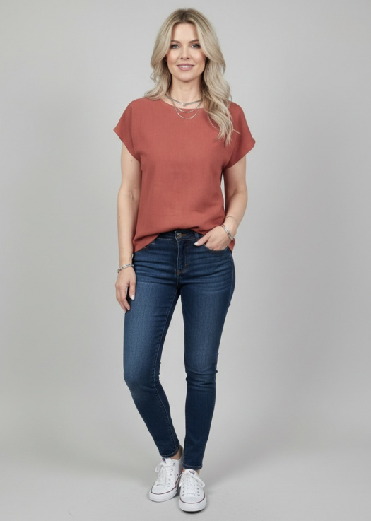 Halenka z přírodního lnu - barva cihlová