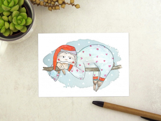 Zamilovaný lenochod - pohlednice