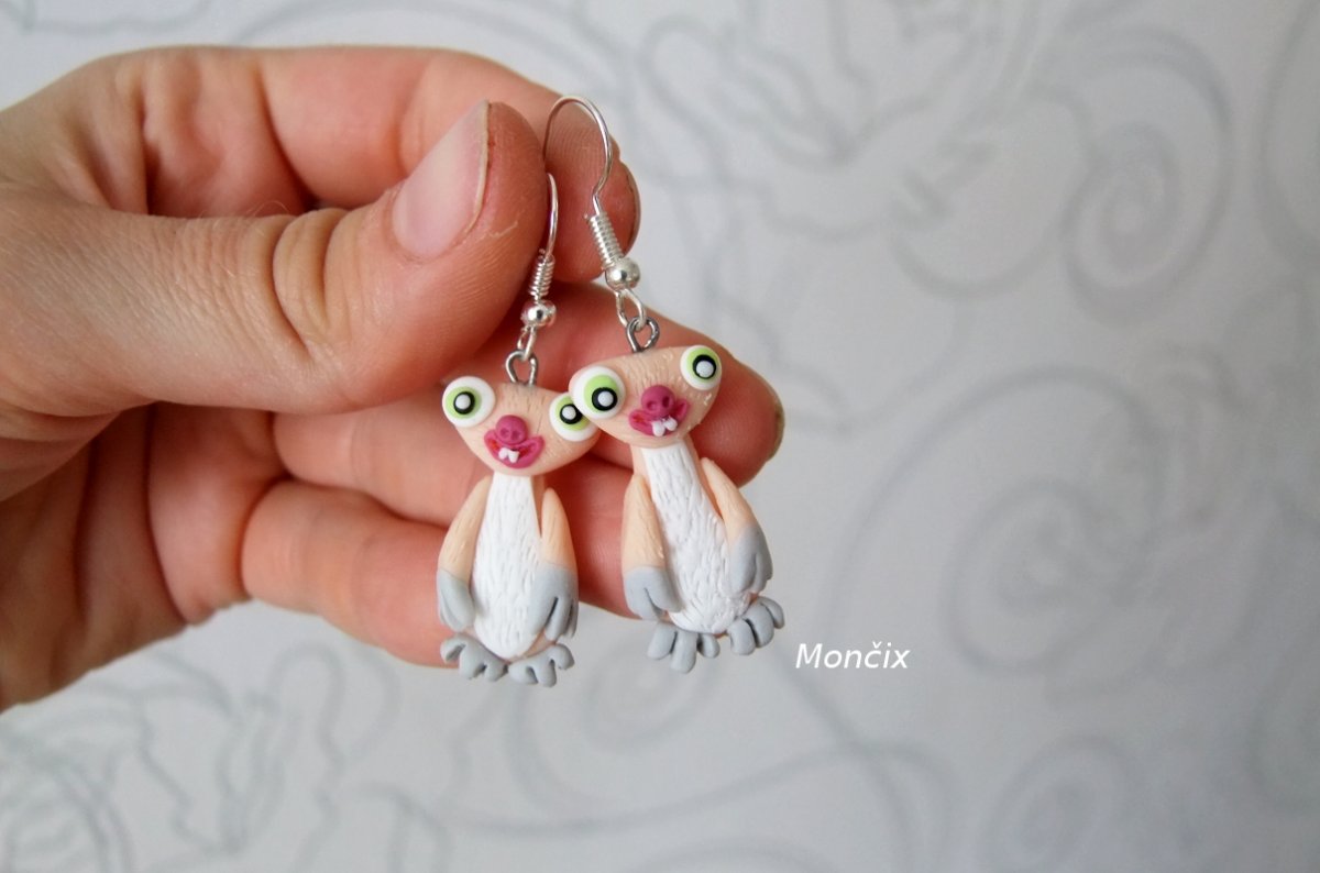 Lenochod fimo náušnice