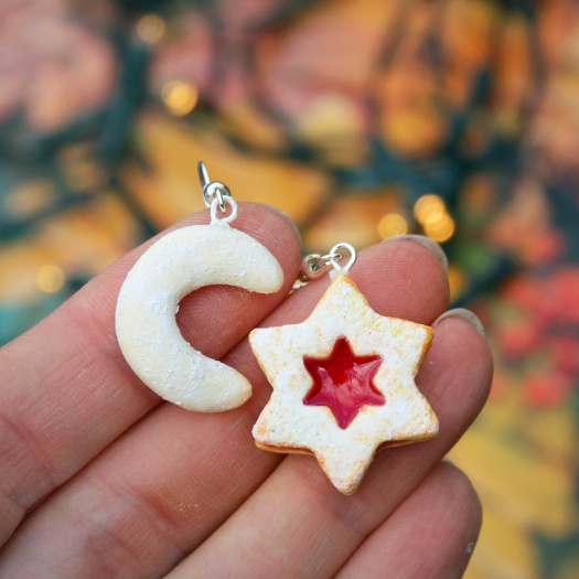 Linecké a vanilkový rohlíček, fimo náušnice