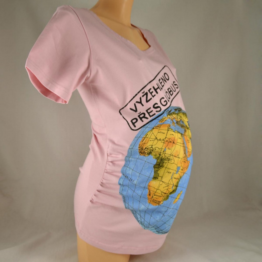 Těhotenské triko "Vyžehleno přes glóbus" růžové L/XL